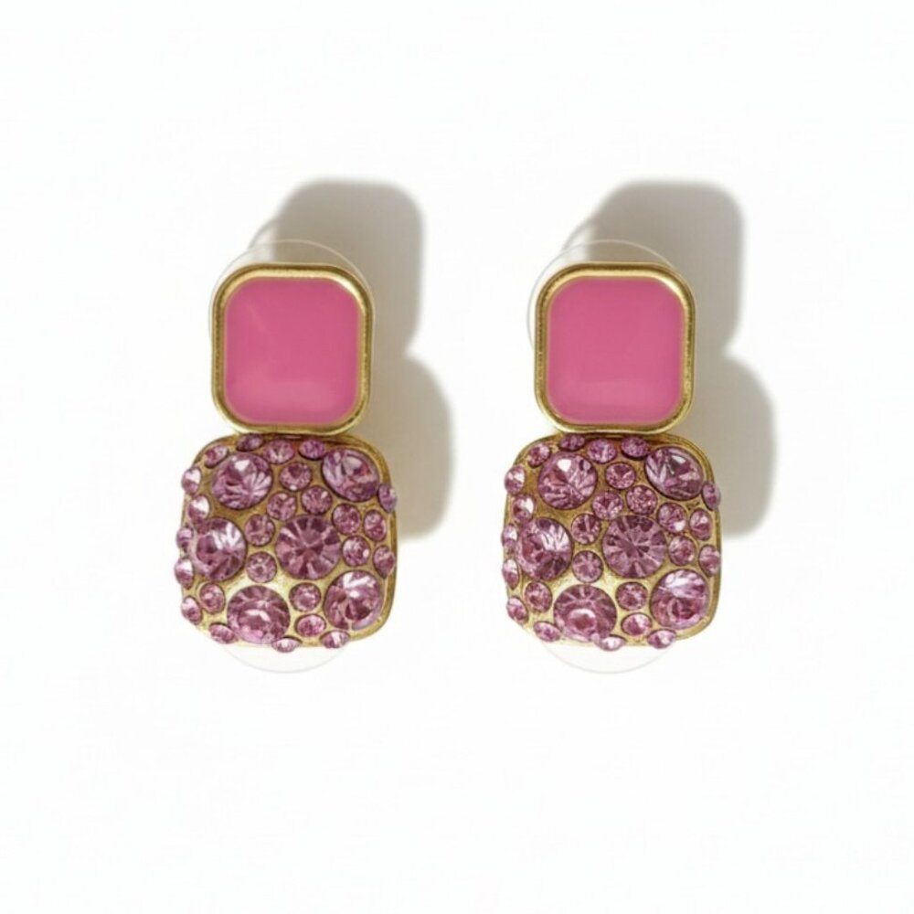 Pink & Lavender Rhinestone Drop Earrings